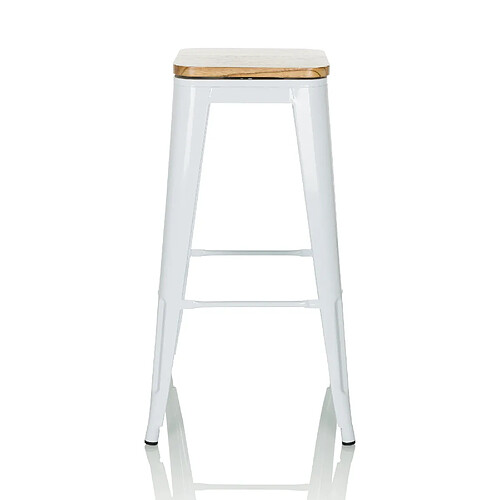 Tabouret de bar VANTAGGIO HIGH WS blanc métallisé / assise en bois véritable pivotant lumineux hjh OFFICE