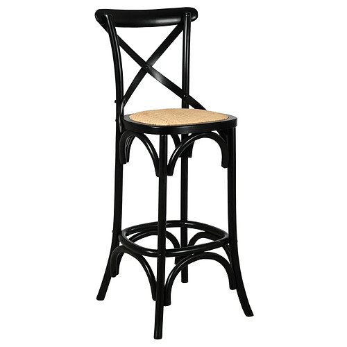 Aubry Gaspard Tabouret de bar bois et rotin Bistrot chic bouleau laqué noir.