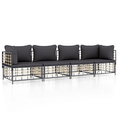 Maison Chic Salon de jardin 4 pcs + coussins - Mobilier/Meubles de jardin - Table et chaises d'extérieur anthracite résine tressée -MN39910