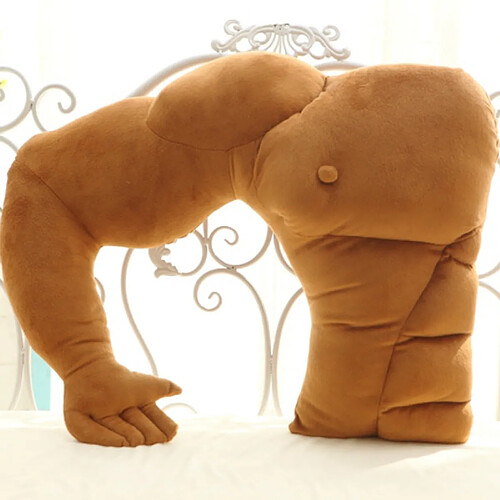 Universal 60cm Oreiller en peluche pour fille Oreiller musclé Jouet en peluche Muscle Homme Petit Ami Petite amie Jouet Oreiller Poupée farcie Cadeau pour fille | Oreillers en peluches (marron)