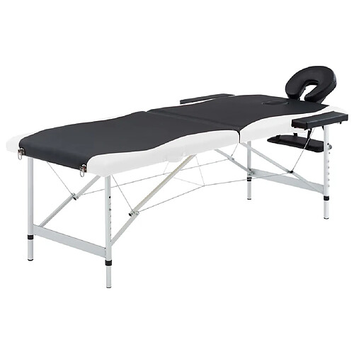 vidaXL Table de massage pliable 2 zones Aluminium Noir et blanc