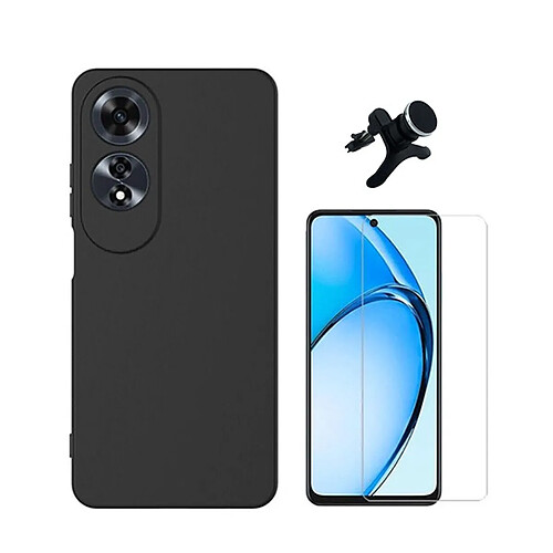 NIS Kit De Film En Verre Trempé Transparent + Couverture En Silicone Flexible + Support De Voiture Supplémentaire Compatible Avec Oppo A60 - Noir