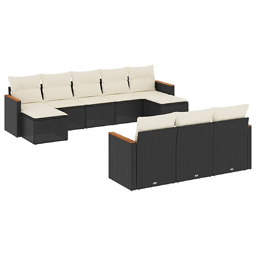 Maison Chic Salon de jardin 10 pcs avec coussins, Ensemble Tables et chaises d'extérieur noir résine tressée -GKD272407