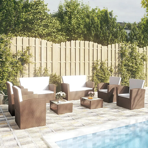 vidaXL Salon de jardin 8 pcs avec coussins résine tressée marron