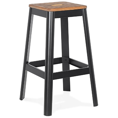 Alterego Tabouret haut style industriel 'LIDYA' avec structure en métal noir et assise en bois