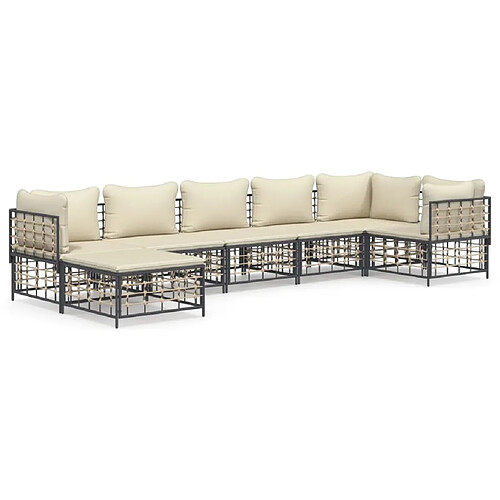 Maison Chic Salon de jardin 7 pcs + coussins - Mobilier/Meubles de jardin - Table et chaises d'extérieur anthracite résine tressée -MN95373