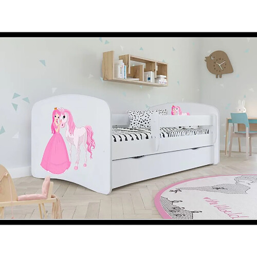 Lit babydreams 2 blanc princesse et Cheval tiroir et matelas inclus 160/80