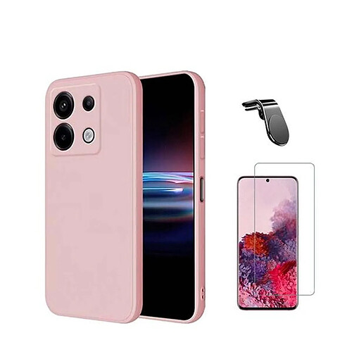 NIS Kit Verre Transparent + Couverture Silicone Liquide + Support Magnétique L Redmi Note 13 Pro 4G - Rose