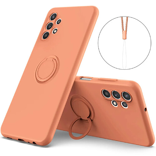 Coque en silicone avec béquille à anneau rotatif à 360°, flexible et écologique avec sangle orange pour votre Samsung Galaxy A32 5G