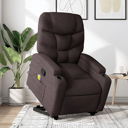 vidaXL Fauteuil inclinable de massage Marron foncé Tissu