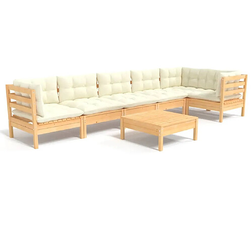 Maison Chic Salon de jardin 7 pcs + coussins - Mobilier/Meubles de jardin - Table et chaises d'extérieur crème Bois de pin -MN65423