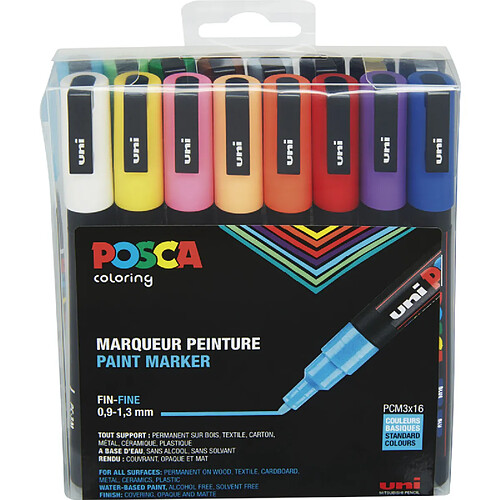 POSCA Marqueur à pigment PC-3M, étui de 16 ()