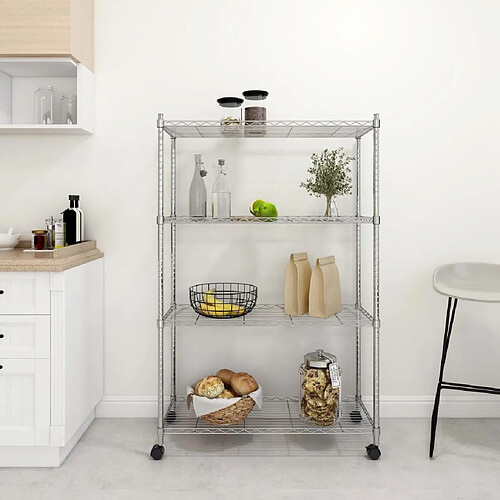 vidaXL Étagère de rangement 4 niveaux et roues 90x35x142 cm chrome