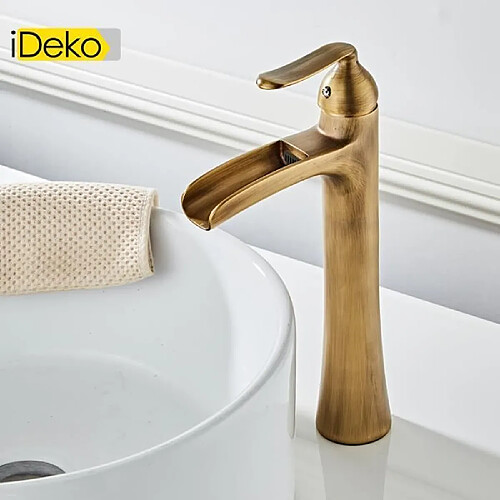 iDeko® Robinet salle de bain haut de lavabo vasque cascade vintage style mono laiton céramique