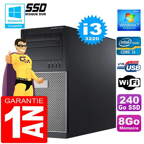 PC Tour DELL 7010 Core I3-3220 Ram 8Go Disque 240 Go SSD Graveur DVD Wifi W7 · Occasion