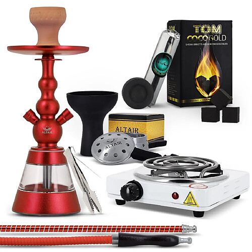 Pack Chicha Altair Khephren Rouge Chauffe-Charbon + Plaque électrique + Foyer Vortex + Tom Cococha