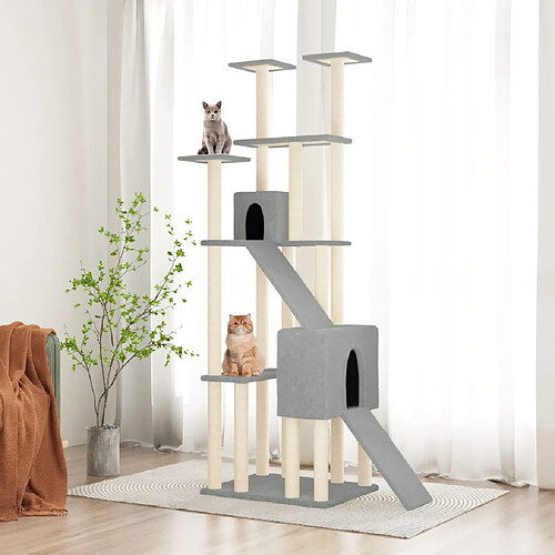 vidaXL Arbre à chat avec griffoirs en sisal Gris clair 190 cm