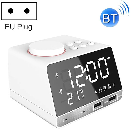 Wewoo K11 Bluetooth réveil haut-parleur Creative Digital Music Clock Display Radio avec double interface USB, support U disque / carte TF / FM / AUX, prise UE (blanc)