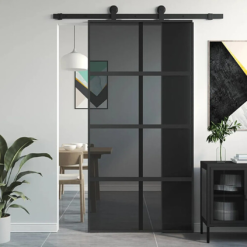 vidaXL Porte coulissante noir 102,5x205 cm verre trempé aluminium