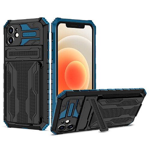 Coque en TPU antichoc avec porte-cartes détachables bleu pour votre Apple iPhone 12 6.1 pouces