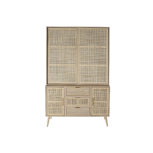 Pegane Armoire en bois paulownia avec 4 portes 3 tiroirs et 3 étagères - Largeur 120 x Hauteur 196 x Profondeur 38,5cm