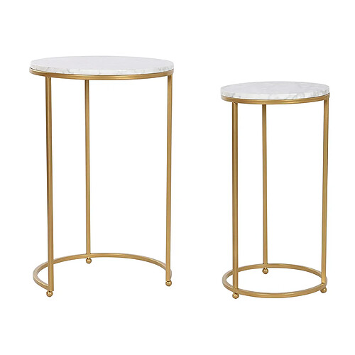 Pegane Set de 2 tables d'appoints rondes en marbre coloris blanc et métal doré