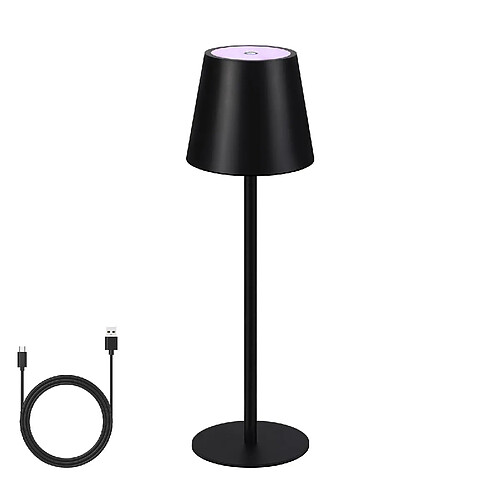 Nettlife Lampe de chevet sans fil, LED RGB 2600mAh, lampe de table extérieur rechargeable, tactile, dimmable, noire, TYPE-C/USB