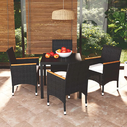 vidaXL Ensemble à dîner de jardin avec coussins 5 pcs poly rotin noir