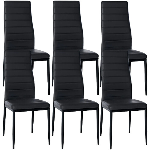 Decoshop26 Lot de 6 chaises de salle à manger design simple en synthétique noir avec couture cadre en métal noir CDS10296