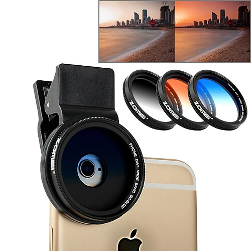 Wewoo Pour iPhone, Samsung, HTC, Sony, gris et bleu Orange Huawei, Xiaomi, Meizu M2 4 en 1 Universel 37mm Kit Filtre à Lentille Graduel + + + Clip d'Objectif,