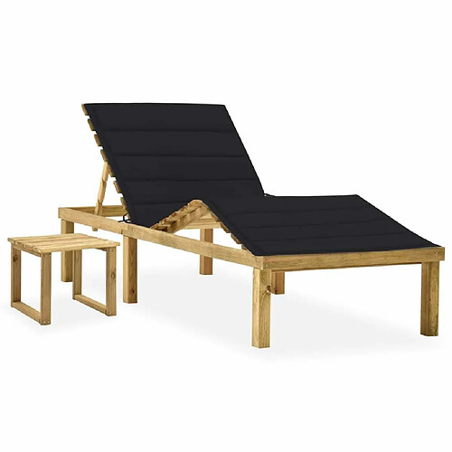 Maison Chic Chaise longue de jardin, Transat avec table et coussin Pin imprégné