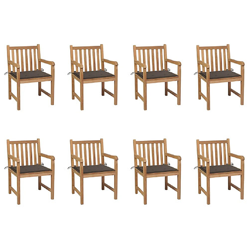 vidaXL Chaises de jardin lot de 8 avec coussins taupe Bois teck massif