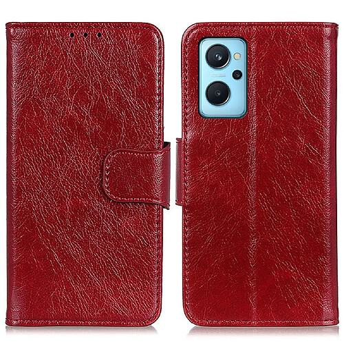 Etui en PU texture nappa, fermoir magnétique avec support, rouge pour votre Realme 9i/Oppo A36/A76