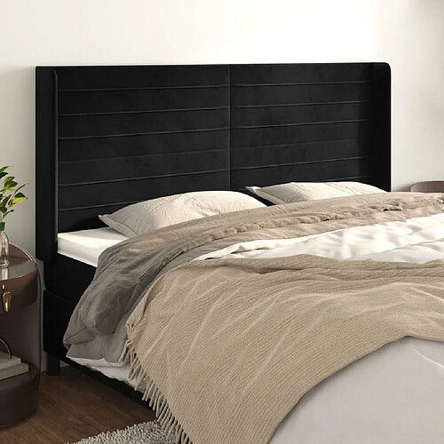 Maison Chic Tête de lit scandinave avec oreilles,meuble de chambre Noir 203x16x118/128 cm Velours -MN45558