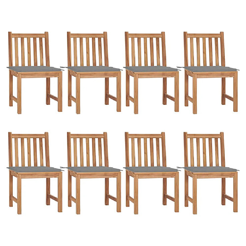 vidaXL Chaises de jardin lot de 8 avec coussins Bois de teck massif