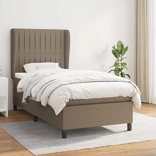 vidaXL Sommier à lattes de lit avec matelas Taupe 90x200 cm Tissu