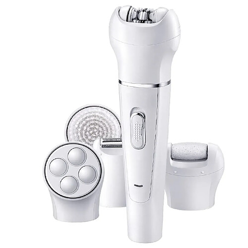 Chrono 5-en-1 Épilateur électrique Bikini Trimmer Wet and Dry Rechargeable Lady Shaver Epilator Facial Massage Tool Kit, blanc