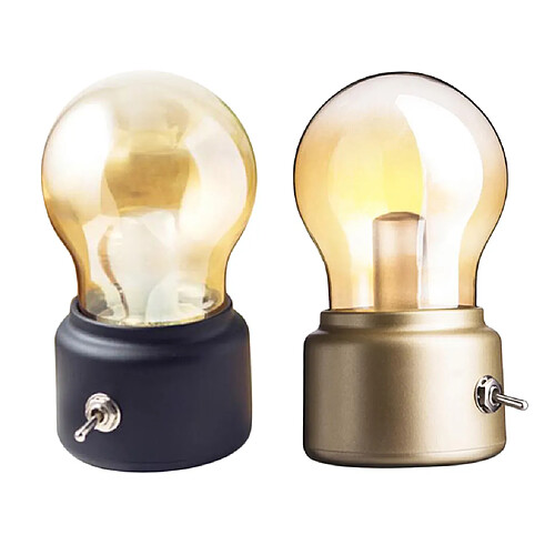 2x Mini Lampe De Nuit De Style Rétro USB Rechargeable Lampe Ampoule LED Coque Métallique