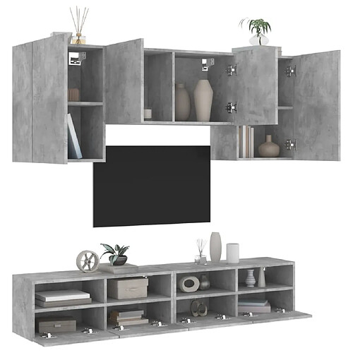 vidaXL Unités murales TV 5 pcs gris béton bois d'ingénierie