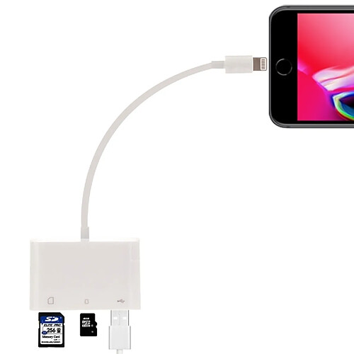 Wewoo Clé USB blanc pour iPhone, iPad Lightning à SD + TF + Adaptateur de lecteur de caméra USB Port, Support iOS 9.2-11 Système,