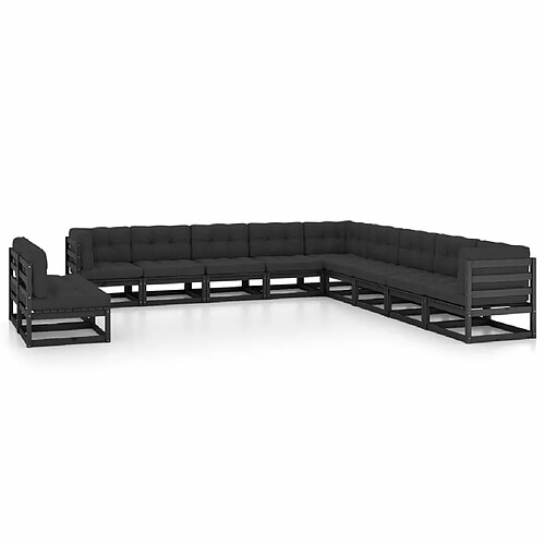 Maison Chic Salon de jardin 11pcs + coussins - Mobilier/Meubles de jardin - Table et chaises d'extérieur Noir Bois de pin massif -MN60218