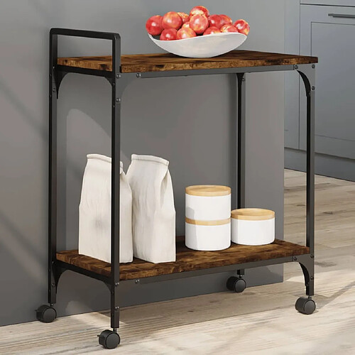 Maison Chic Desserte de cuisine | Chariot de cuisine | Meuble de rangement roulant chêne fumé 60,5x31x72,5 cm bois d'ingénierie -GKD13506