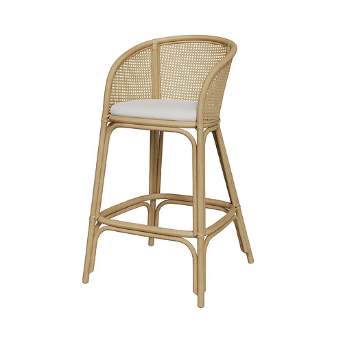 Rendez Vous Deco Chaise de bar Mélana en rotin et tissu crème 72 cm