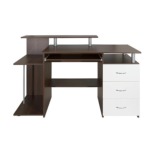 Table d'ordinateur / Bureau WORKSPACE H IV 137 x 60 cm avec caisson noyer / blanc hjh OFFICE