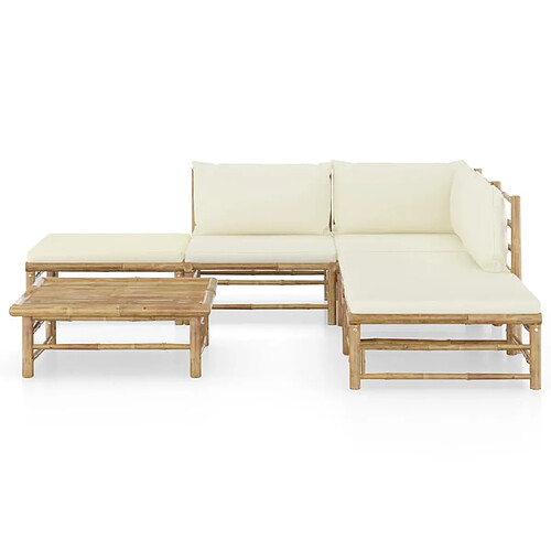 Maison Chic Salon de jardin 6 pcs avec coussins | Ensemble de Table et chaises | Mobilier d'Extérieur blanc crème bambou -GKD57612