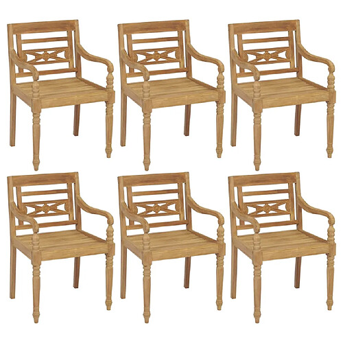 vidaXL Chaises Batavia lot de 6 Bois de teck solide