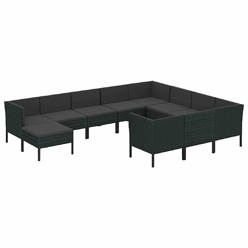 Maison Chic Salon de jardin 11pcs + coussins - Mobilier/Meubles de jardin - Table et chaises d'extérieur Résine tressée Noir -MN53738