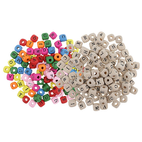 200pcs Perles Spacer en Bois Alphabet Cube Bijoux Fabrication Accessoire DIY Loisirs Créatifs - 10mm Blanc + Multicolore