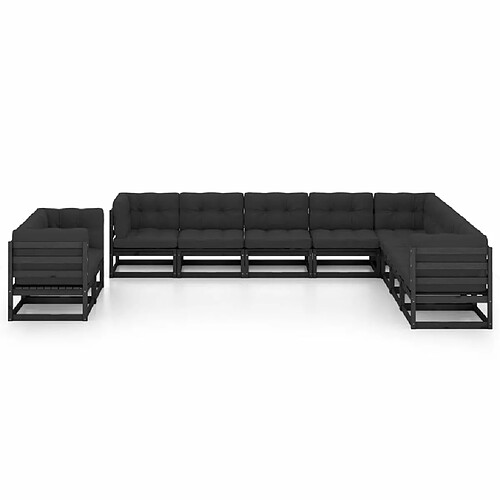 Maison Chic Salon de jardin 10 pcs + coussins - Mobilier/Meubles de jardin - Table et chaises d'extérieur Noir Bois de pin massif -MN14032