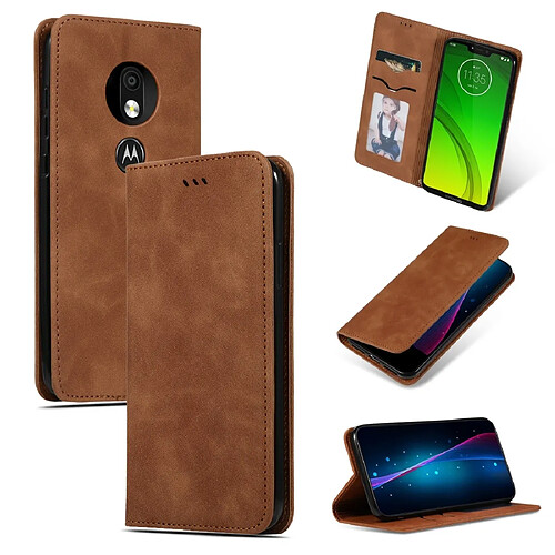 Wewoo Housse Coque Etui en cuir avec rabat horizontal magnétique Business Skin Feel pour Moto G7 Power version européenne Marron